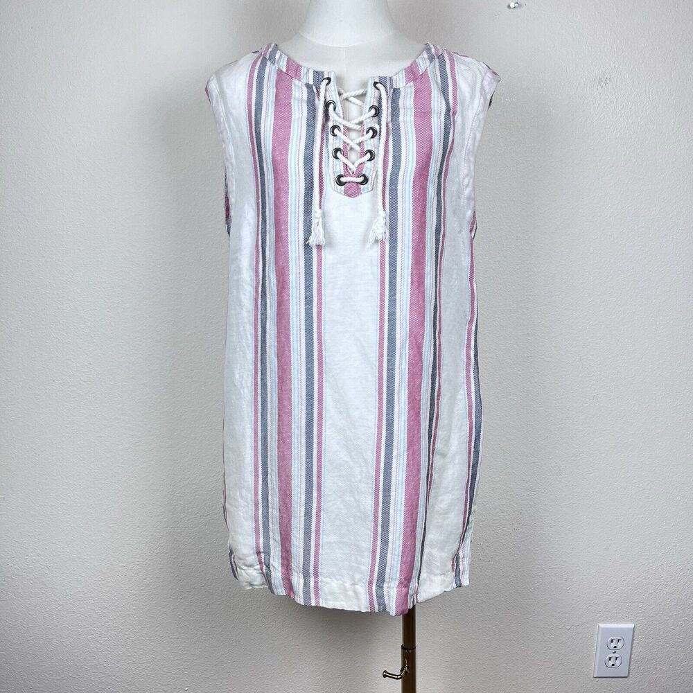 Cupcakes Cashmere Dress Womens Small Mini Shift Striped Linen Blend Boho Beach